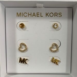 Michael Kors Gold Tone Stud Earring Set with Clear Crystals